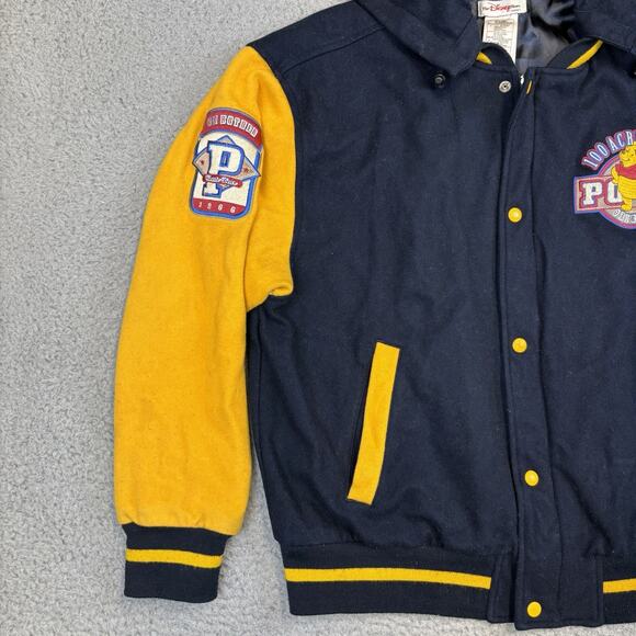 Vtg Disney Winnie The Pooh Varsity Jacket Blue Yellow Wool 100 Acre Wood - Large - Picture 2 of 13